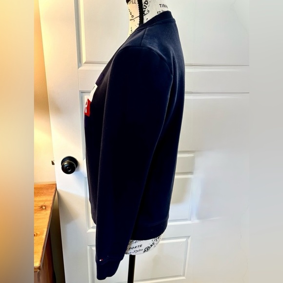 TOMMY HILFIGER Crewneck Flocked Graphic Navy Fleece Lined Sweatshirt ~Small - Picture 6 of 9